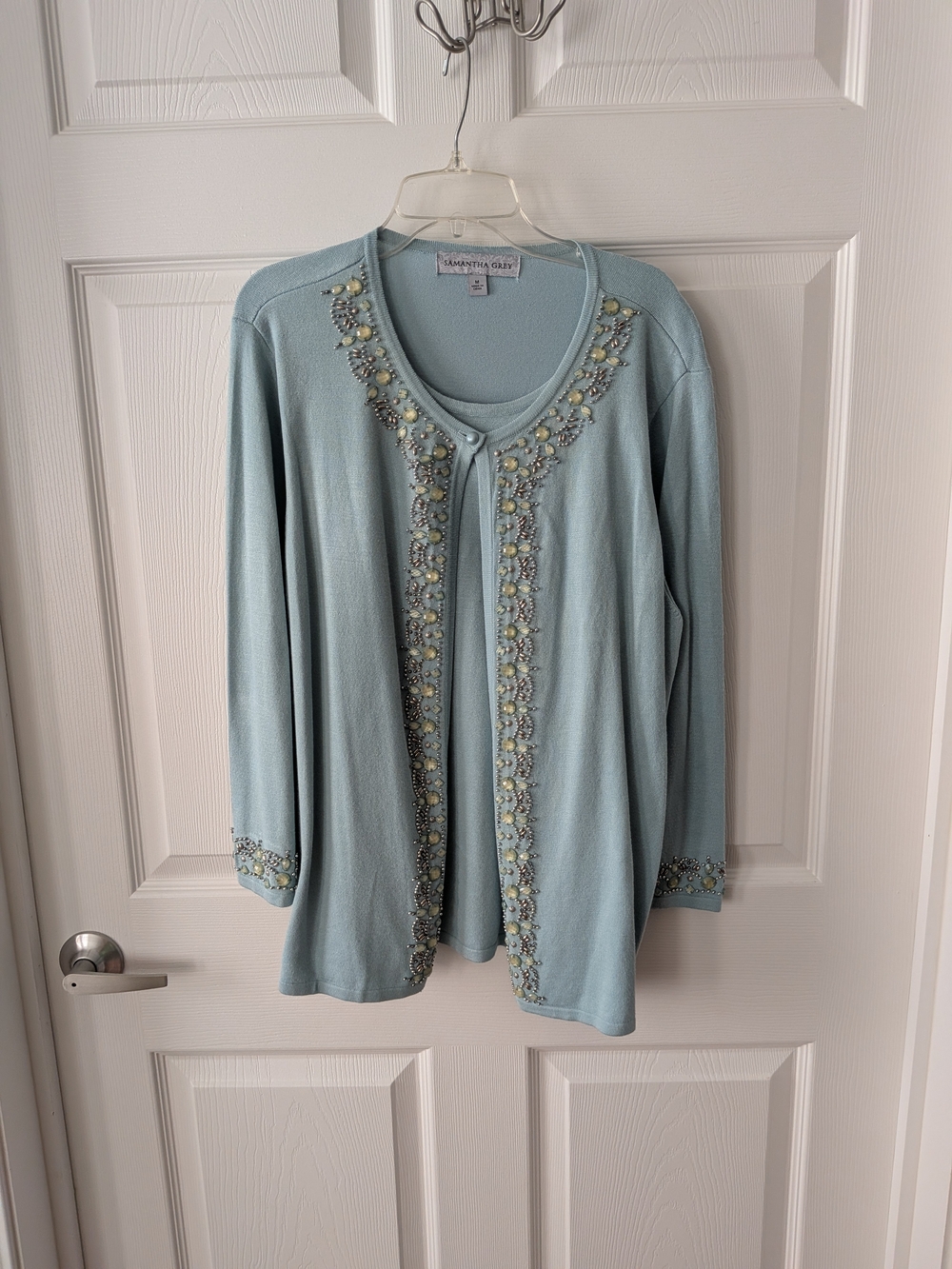 Samantha Grey Embellished Light Blue Cardigan Set